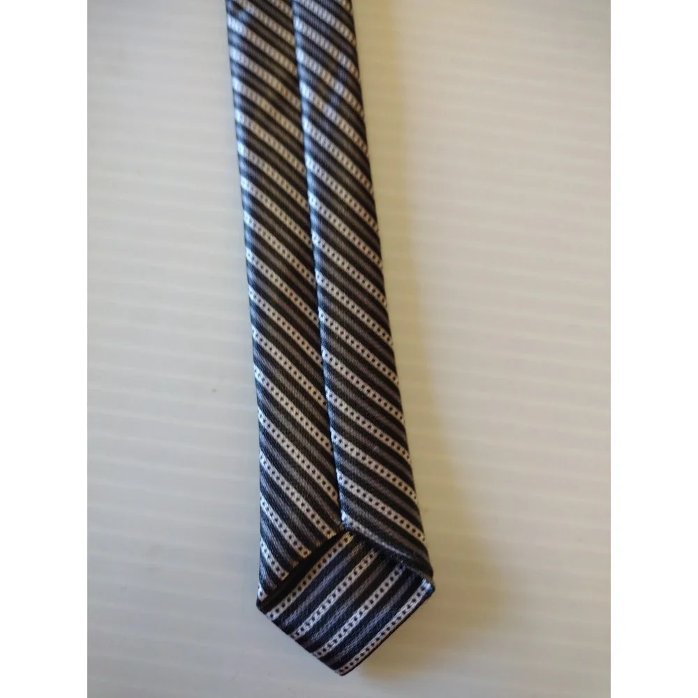 Unbranded Neckwear‎ Tie Mans Black Gray Silver Stripe Silky Look Office Formal